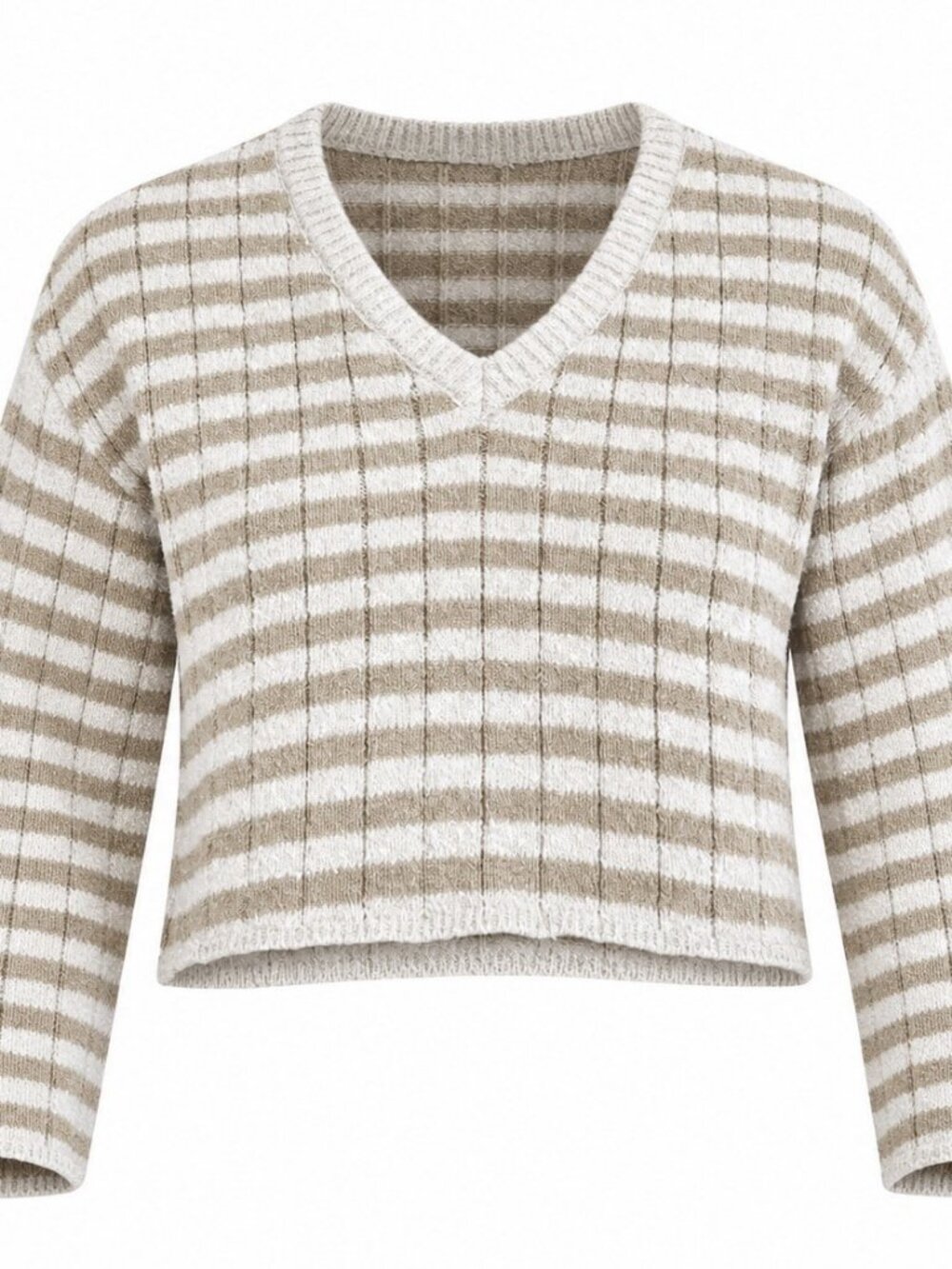 LA Hearts By PacSun Striped Cropped  V-Neck Pullover Beige Sweater Size S